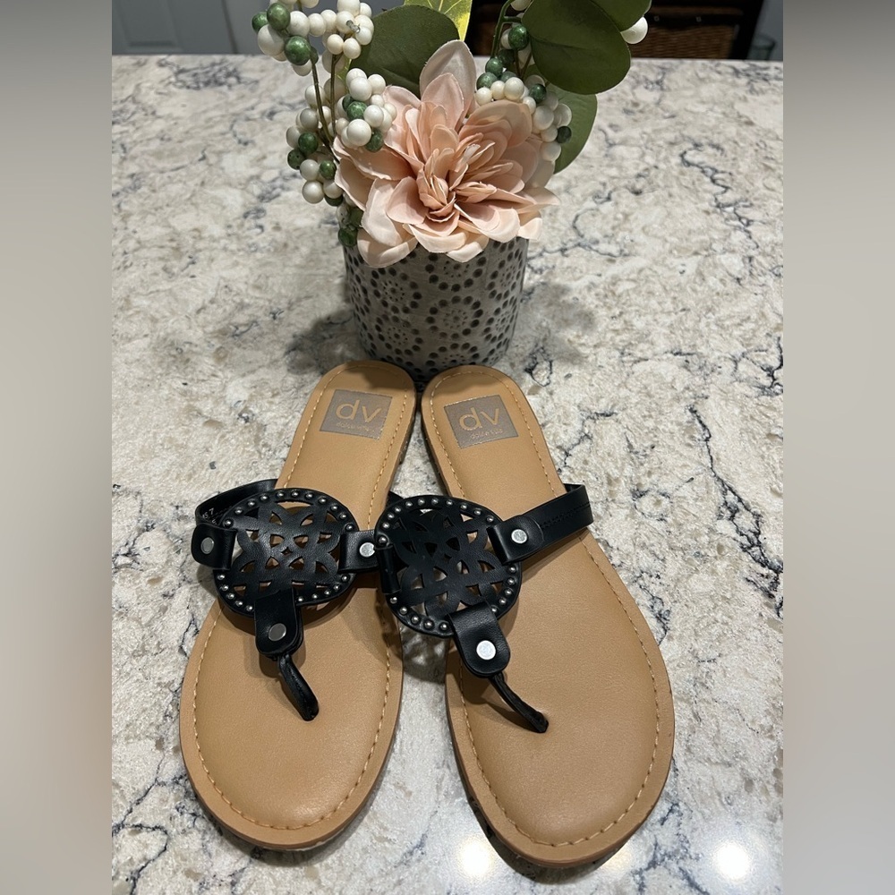 DV by Dolce Vita Black and Tan Sandals with Embellished Straps